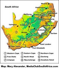 Terrain map of South Africa